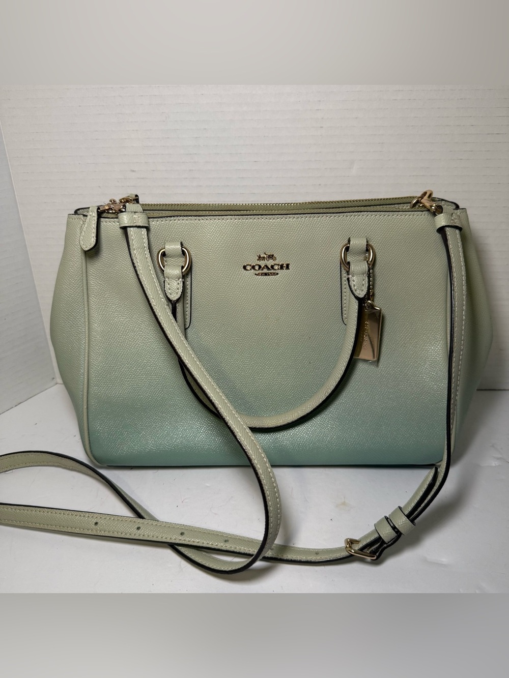 Coach F66884 Pale Green Ombre Surrey Saffiano Leather Satchel Gradient